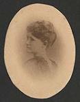 Portrait of Madge Macbeth as a young teenager, with her hair up (oval headshot) ca 1890s.