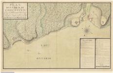 Plan des forts de Chouaguen avec le débarquement, le camp et les attaques de l'armée commandée par Mr le Marquis de Montcalm. [document cartographique] 1756.