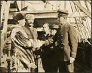 L.-r.: Frank Henderson (expedition Commander), Leo Lemieux (Second Officer), Richard S. Finnie, Dr. S.A. Johnson and Royal Canadian Mounted Police (R.C.M.P.) Inspector C.E. Wilcox on board C.G.S. ARCTIC 1924