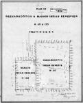...Plan of resurvey of Seekaskootch & Makaoo Indian Reserves No. 119 & 120. Treaty No. 6, N.W.T. J. Lestock Reid, D.L.S., February 1904. [Additions to 1927/Additions jusqu'en 1927]