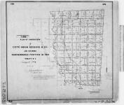 Plan of subdivision of Coté Indian Reserve No. 64 and showing surrendered portion in red. Treaty No. 4. Surveyed 1906. J. Lestock Reid, D.L.S., December 1907. [Additions to 1933/Additions jusqu'en 1933]