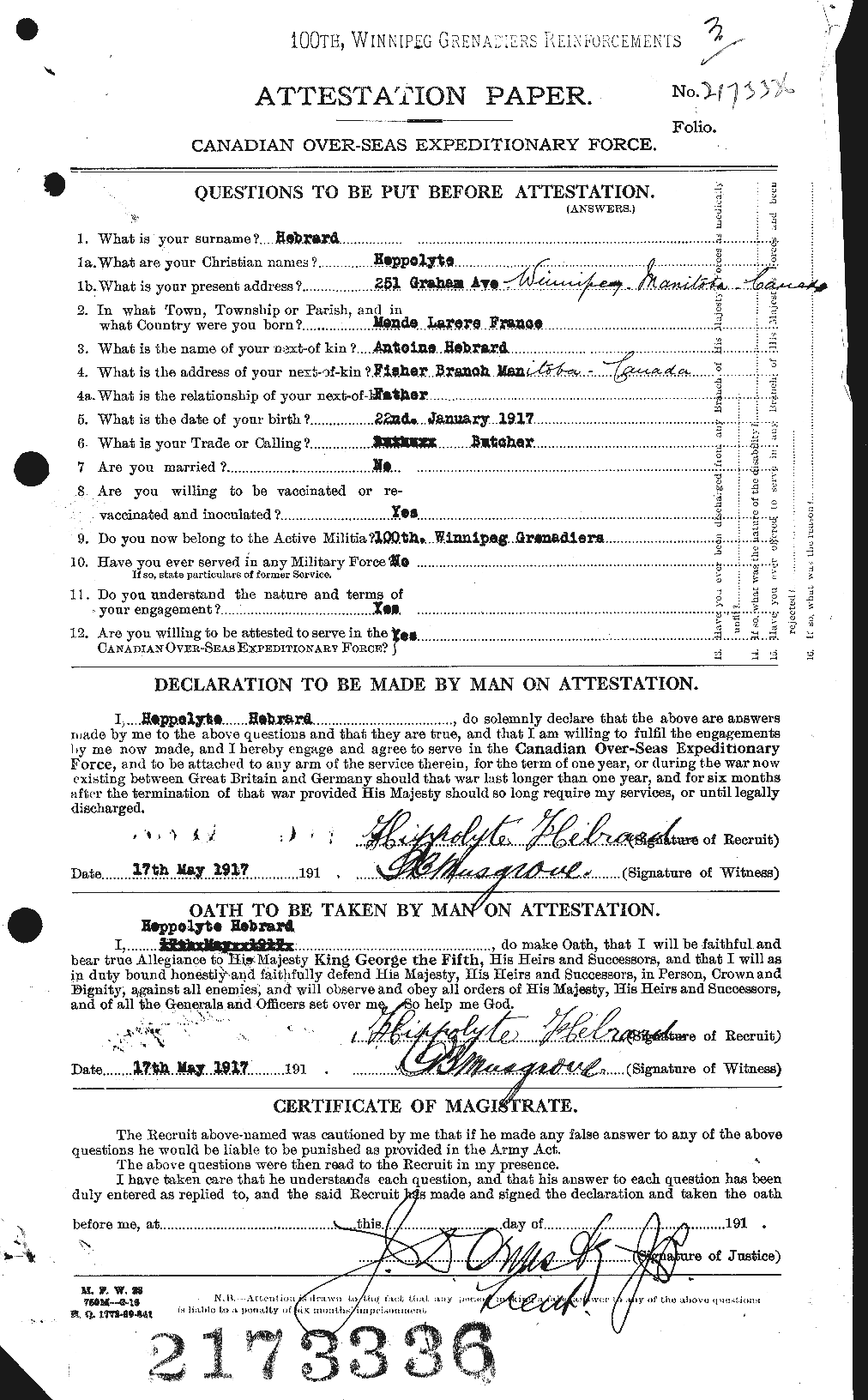 HEBRARD, HIPPOLYTE 1917-01-22
