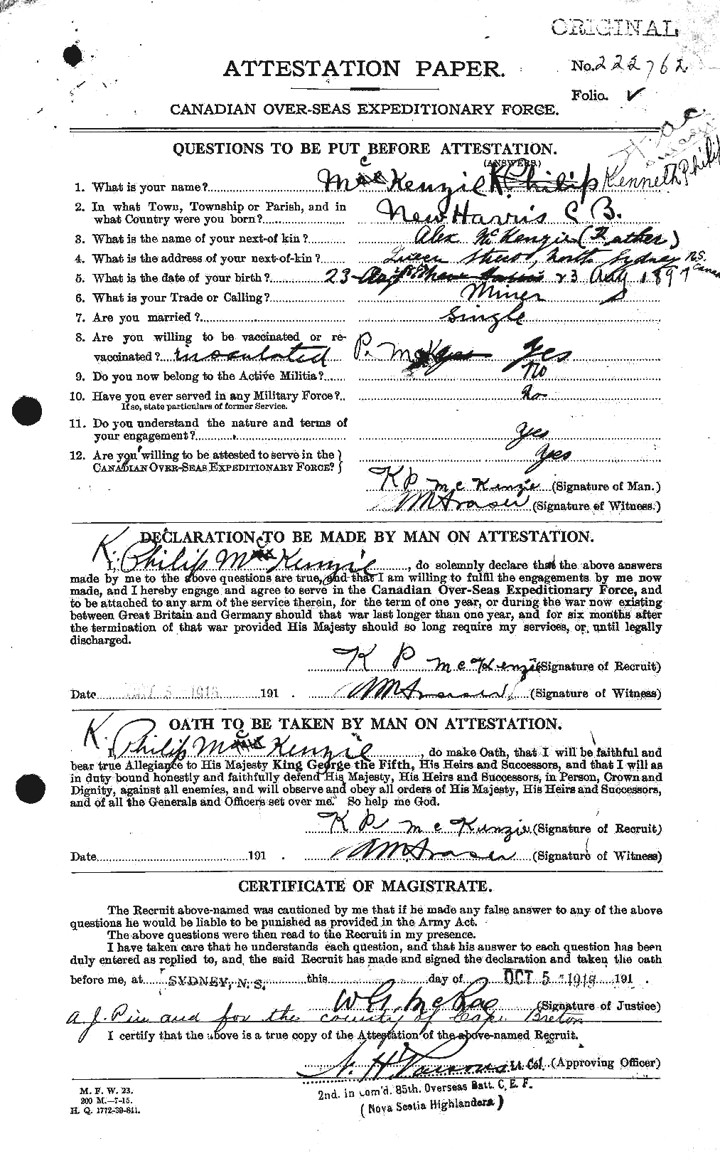 MCKENZIE, KENNETH PHILIP, MCKENZIE, PHILLIP (AKA) 1897-08-23