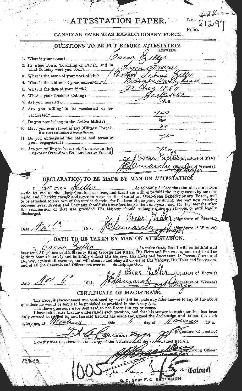 ZELLER, OSCAR, METRAS, EDMOND (AKA) 1889-08-23