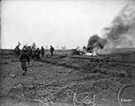 A plane brought down during the Canadian advance on the Arras front. Advance East of Arras. September, 1918  September, 1918.