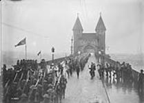 Battalions of 2nd Canadian Division passing Corps Commander on Bonn Bridge.  Dec., 1918