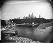 Parliament Hill from Nepean Point showing Rideau Canal Entrance Bay and locks. ca. 1878-1882