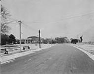 Looking east along Dundonald Road, Peace Monument on right, Manufacturers & Women's Building, Toronto, Ontario 1939