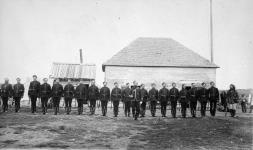 [North West] Mounted Police at Fort Pitt [N.W.T., ca. 1885]. ca. 1885.