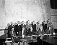 Delegation which negotiated the entry of Newfoundland into Confederation, Railway Committee Room, Centre Block, Parliament Buildings. 25 June 1947