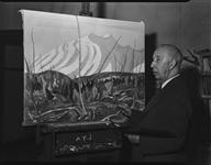 A.Y. Jackson, member of the "Group of Seven" (1919-1933) paints in his studio 1944
