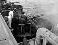 Anti-aircraft gunnery practice aboard H.M.S. NABOB at sea, January 1944. January, 1944.