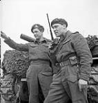 Company Sergeant-Major W.H. Galloway and Captain H.J. "Bummer" Stirling of the 19th Field Regiment, Royal Canadian Artillery (R.C.A.), Normandy, France, 22 June 1944. June 22, 1944.