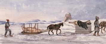 Habitants en chemin vers le marché de Noël 1842