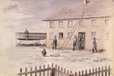 Men's Barracks from the Officers Messroom Window, Fort Garry, Winter of 1857-1858