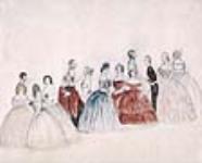 Ten women and four men in evening dress. 1840-1846