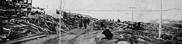 Dévastation causée par l'explosion d'Halifax; à gauche, les ruines de la fonderie Hillis & Sons 6 déc. 1917