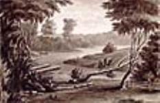 Petit ruisseau et deux hommes avec un bateau après 1823