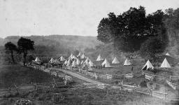 Le camp de Pigeon Hill (Eccles Hill) du 60e Bataillon, qui a joué un rôle important dans l'invasion des Fenians du 25 mai 1870 1870.