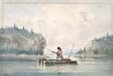 Indienne en train de pêcher à bord d'un radeau, Canada-Est ca 1860