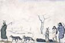 Un Indien Saulteux voyageant avec sa famille près du lac Winnipeg en hiver 1825.