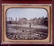 Daguerreotype view of the aftermath of a fire of the Molson family brewery in Montreal. 1858.