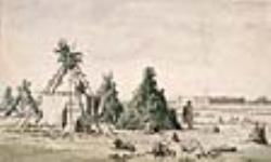 Recto : huttes cris ou assiniboines face au fort Rocky Mountain (Alb.) - Verso: croquis représentant des bisons April 1848
