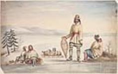Micmac Indian Family with sleigh and snowshoes. 1840