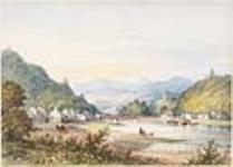 Paysage avec peuplement et pont [peut-être La Malbaie, anciennement connue sous le nom de Murray Bay]. après 1830