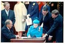 Signing of the Proclamation of the Constitution Act, 1982 April 17, 1982.