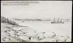 S.S. Faraday at anchor in Dover Bay, Nova Scotia sketched from Walsh Point rocks. October 24, 1889