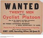 Wanted, Twenty Men for the Cyclist Platoon. 1914-1918