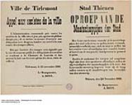 Ville de Tirlemont, Appel aux Sociétés de la Ville, 23 Novembre 1918 / Stad Thienen, Oproep Aan De Maatschappijen Der Stad, 23 Novembre 1918. 1918