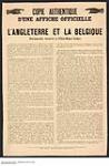 Copie Authentique d'Une Affiche Officielle, l'Angleterre et la Belgique. 1914-1918