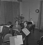 Happy Gang Studio Recording, Sept. 1941, five men recording in studio. September, 1941