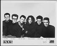 Press portrait of the band  INXS - Tim Farriss, Kirk Pengilly, Garry Gary Beers, Michael Hutchence, Andrew Farriss, Jon Farriss. [between 1985-1993].
