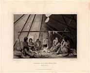 Interior of a Cree Indian tent, March 25, 1820 [uncoloured]. March 1823.