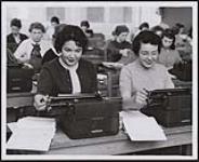 Miss Ruth Le Tandre of Fairford, left, and Miss Frances McCorrister of Hodson are diligent students of stenography at the Manitoba Technical Institute. [ca. 1958]