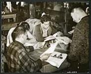 Japanese lumberjacks spend their evenings reading or listening to the radio. [1943/11-1943/12]