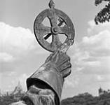 Astrolabe in the statue of Champlain's hand. June 1962.