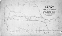 Plan of the Stony Indian Reserves Nos. 142, 143, 144, on Bow River at Morley, Alberta. Chiefs Bear's Paw, Jacob & Chiniquay. Surveyed by J.C. Nelson, D.L.S., 1891....