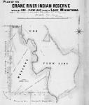 Plan of the Crane River Indian Reserve, west of Ebb and Flow Lake, part of Lake Manitoba.  Surveyed by William Wagner, D.L.S., February 1874.  Note - This reserve is now called Ebb and Flow I.R. No. 52...23/l/24.