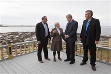 [Prime Minister Stephen Harper is joined by Bernard Généreux, Micheline Pelletier, Mayor of Sainte-Anne-des-Monts, and Allen Cormier, Préfet of Haute-Gaspésie, prior to his announcing support for solar technology in the Haute Gaspésie in Quebec] 14 October 2010
