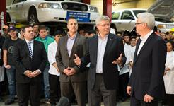 [Prime Minister Stephen Harper, joined by Jason Kenney, Greg Selinger, Premier of Manitoba, and Brian Oleksiuk, President of Oxygen Technical Services Limited, announces Oxygen Technical Services Limited as the first recipient of the Canada Job Grant at the Manitoba Institute of Trades and Technology in Winnipeg] 10 October 2014