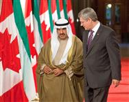 [Prime Minister Stephen Harper walks the Hall of Honour alongside Sheikh Nasser Al-Mohammed Al-Ahmed Al-Jaber Al-Sabah, Prime Minister of Kuwait, in his Parliament Hill office in Ottawa] 26 September 2011