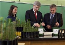[Prime Minister Stephen Harper and David Alward, Premier of New Brunswick, plant seeds with forestry student Audrey Labonté at the Université de Moncton in Edmundston, New Brunswick] 11 May 2012