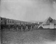 Canadian wounded catching the train for Blighty. October, 1916 Oct., 1916.