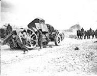 A German tractor put out of action by Canadian Artillary. Advance East of Arras. August, 1918 August 1918.