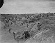 The famous Canal du Nord showing construction and cutting across which Canadians crossed with their supports and supplies. Advance East of Arras September, 1918.