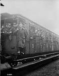 1st Cdn Inf. Bn leaving Huy, Belgium, by train for le Havre and 'home'. March 1919 Mar. 1919